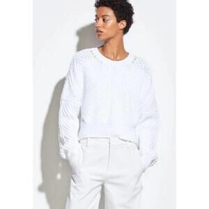 Vince Directional Ribbed Knit Sweater •M• Pullover Optic White V577078162